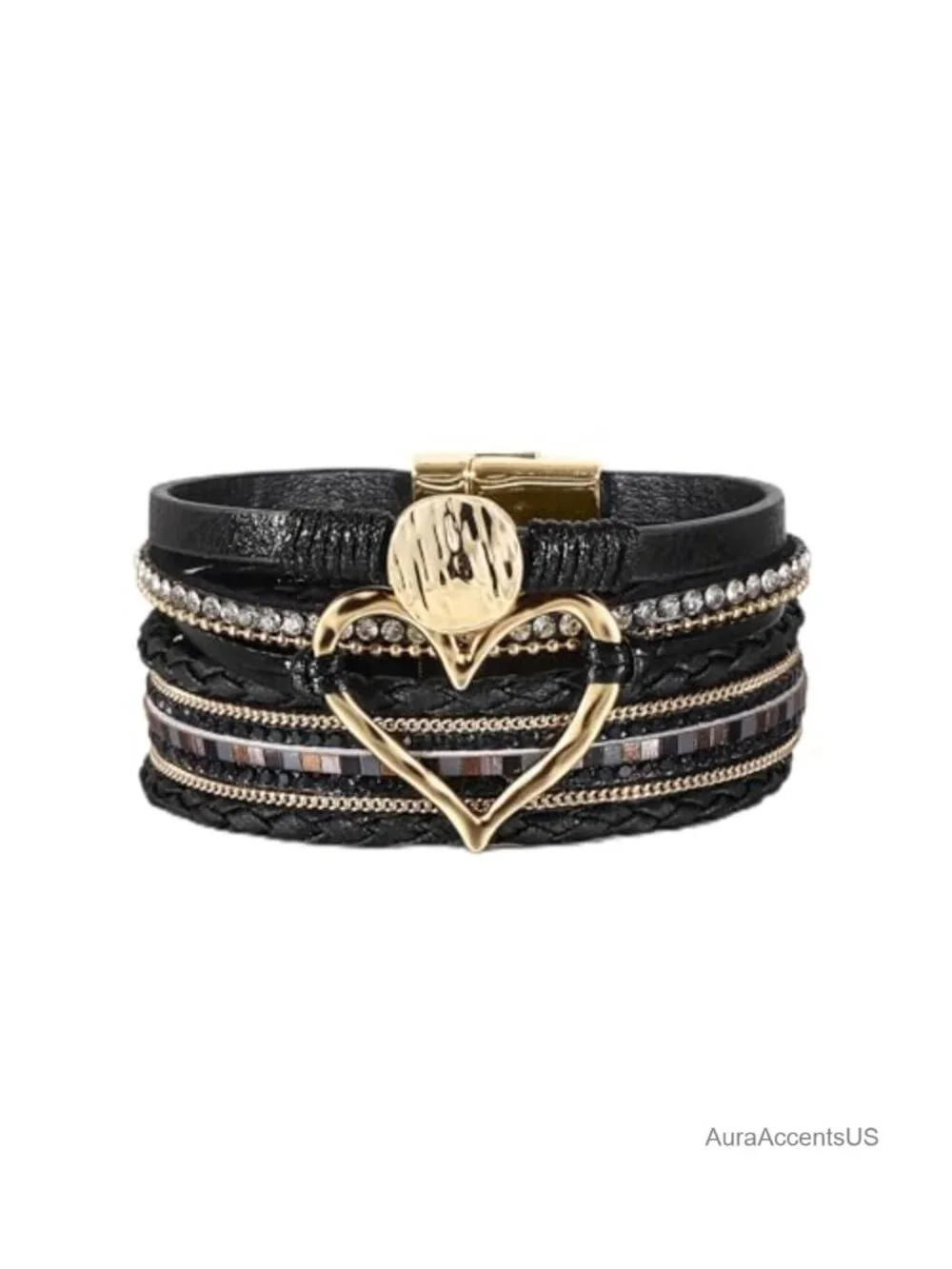 Leather Wrap Bracelet Boho Layered Cuff Bangle Women 7.67 inch